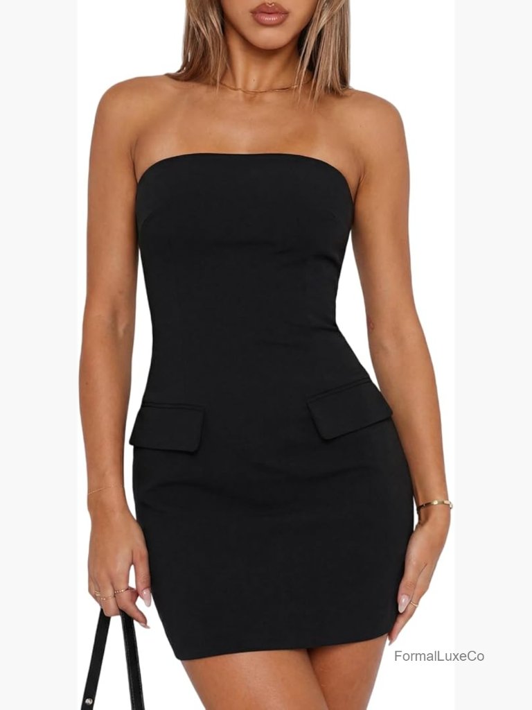 Sleeveless Strapless Bodycon Mini Dress, Polyester Spandex, Party Prom Night Out